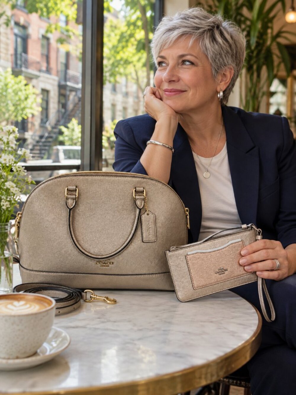 Coach – Metallic Taupe/Champagne – Sierra Satchel + Wristlet – F22318 - Picture 2 of 11